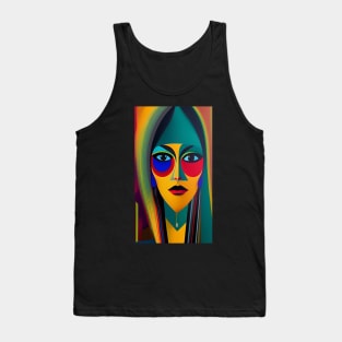 Vintage Abstract Art - Retro Geometric Pattern Face - MAff5 - Modern Art Tank Top